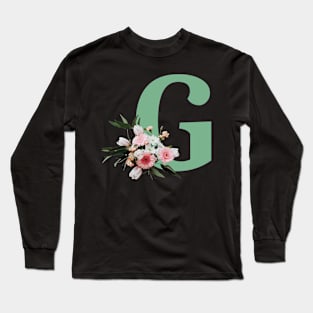 Letter G green with colorful flowers Long Sleeve T-Shirt